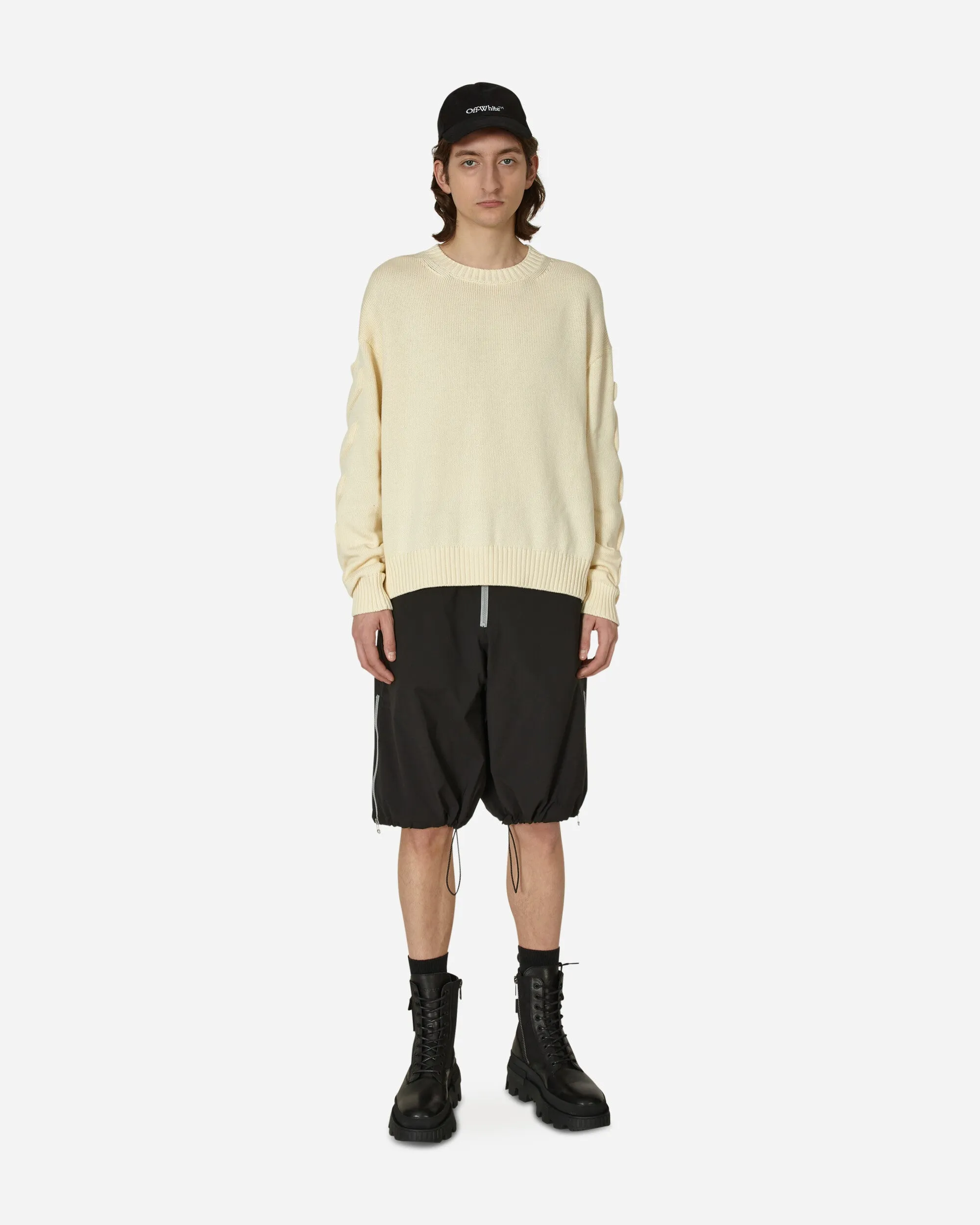 3D Diagonal Crewneck Sweater Beige