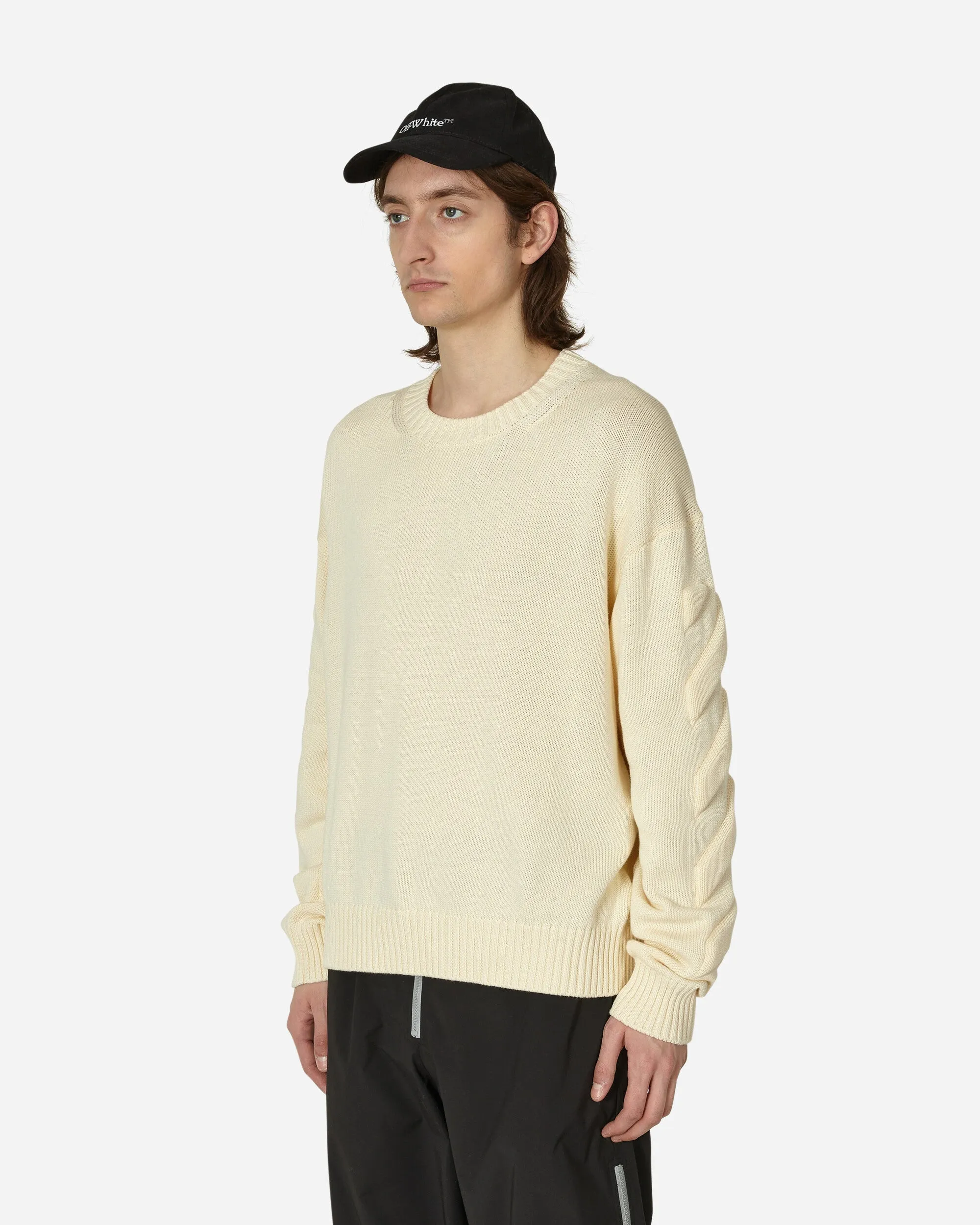 3D Diagonal Crewneck Sweater Beige