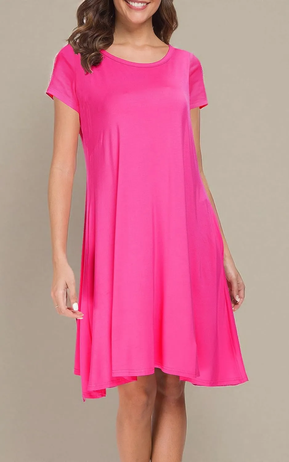 Afibi Womens Short Sleeve Loose Pockets Dress Casual Swing T-Shirt Dresses