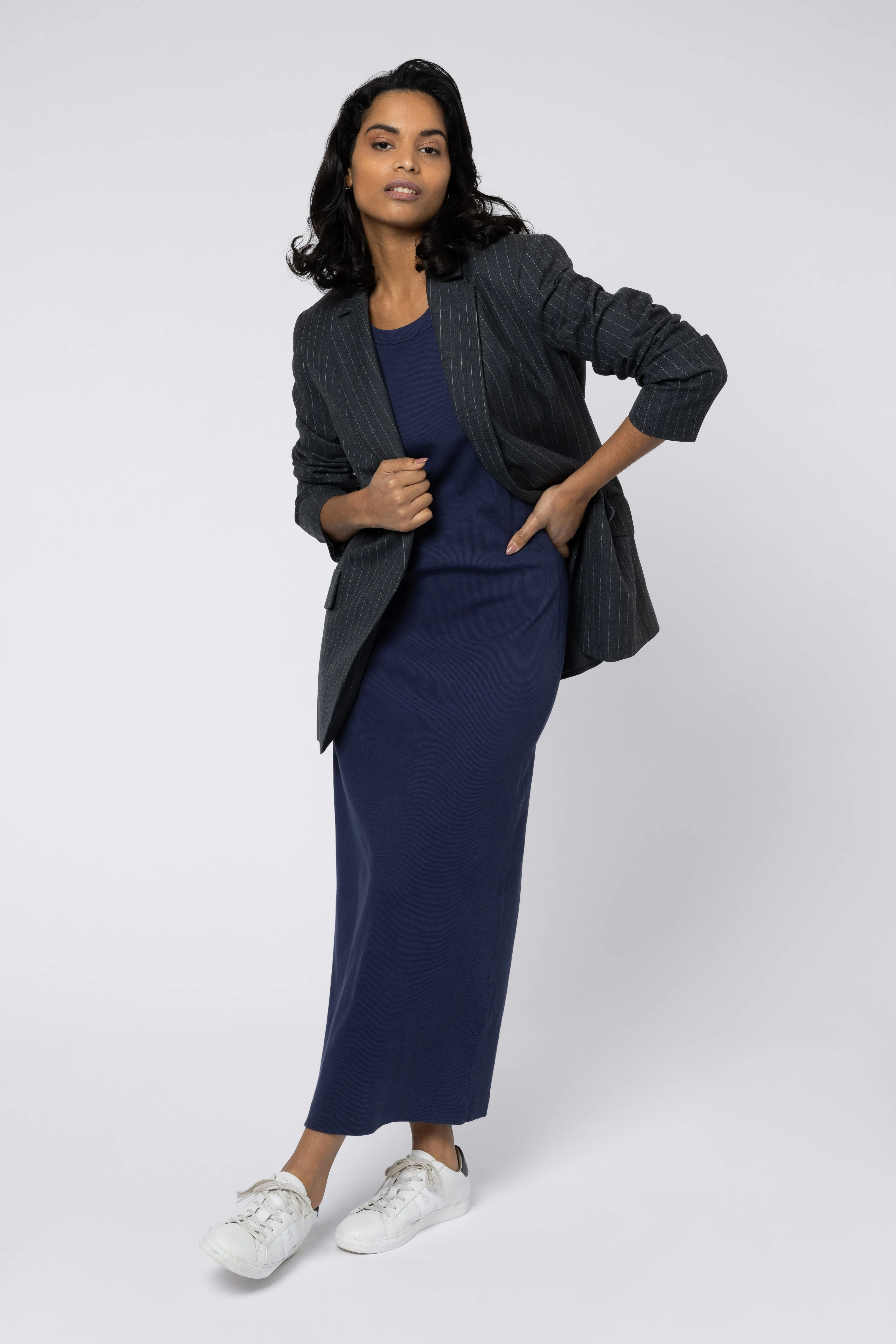 Bettine Wool Blend Pinstripe Blazer (Charcoal)
