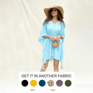 Blue Hand Tie-Dye Cotton Short Kaftan Dress