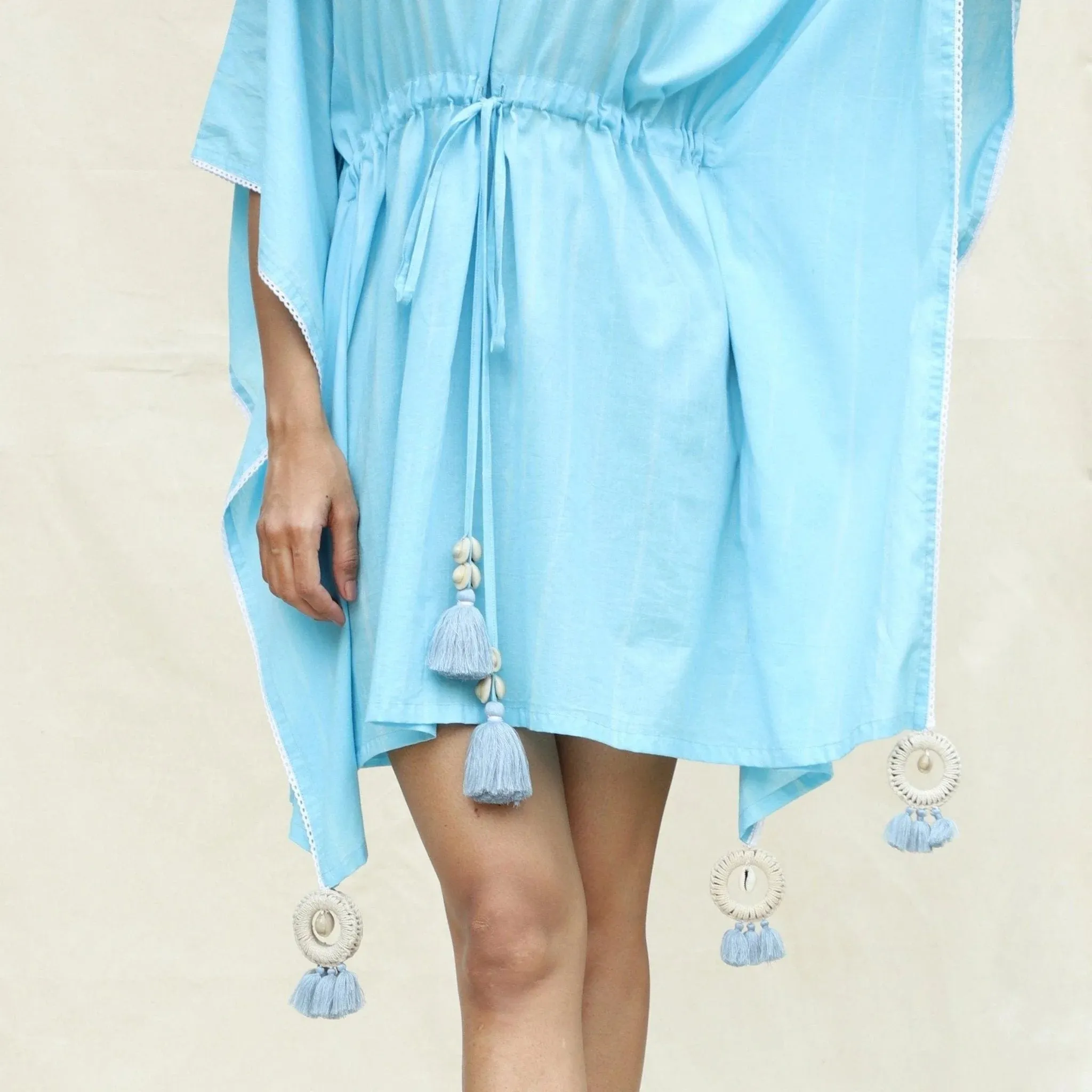 Blue Hand Tie-Dye Cotton Short Kaftan Dress