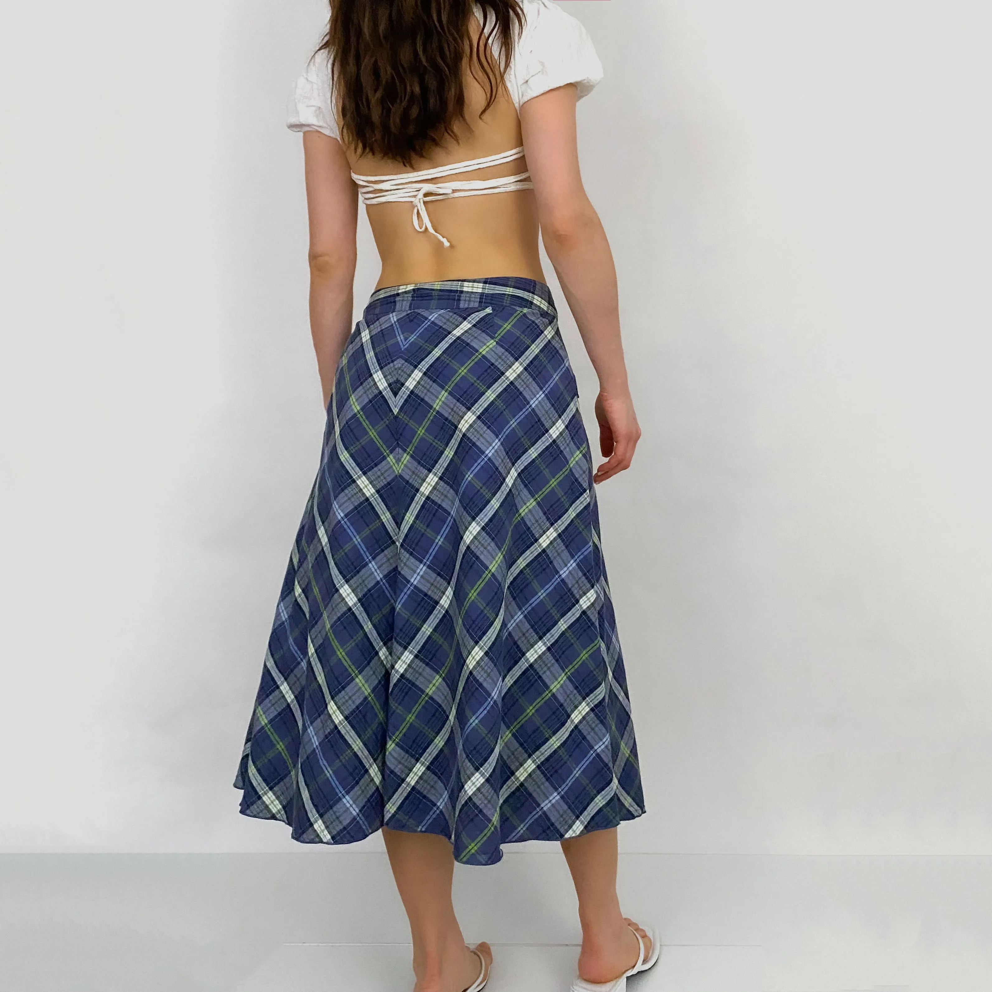 Blue Tartan Midi Skirt - 8/M