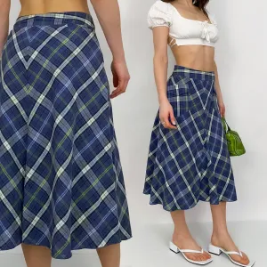 Blue Tartan Midi Skirt - 8/M