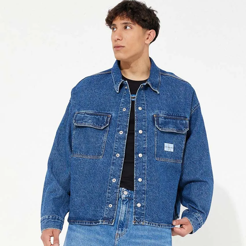 Boxy Loose Utility Shirt - Denim Dark