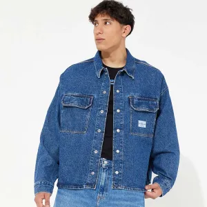 Boxy Loose Utility Shirt - Denim Dark