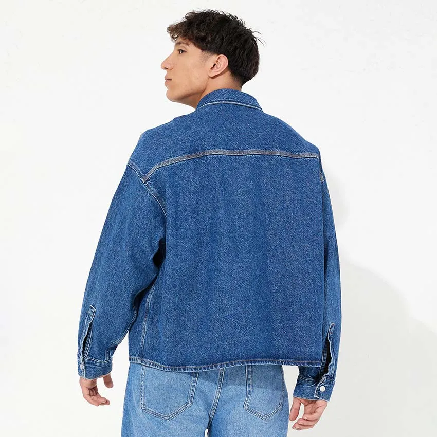 Boxy Loose Utility Shirt - Denim Dark