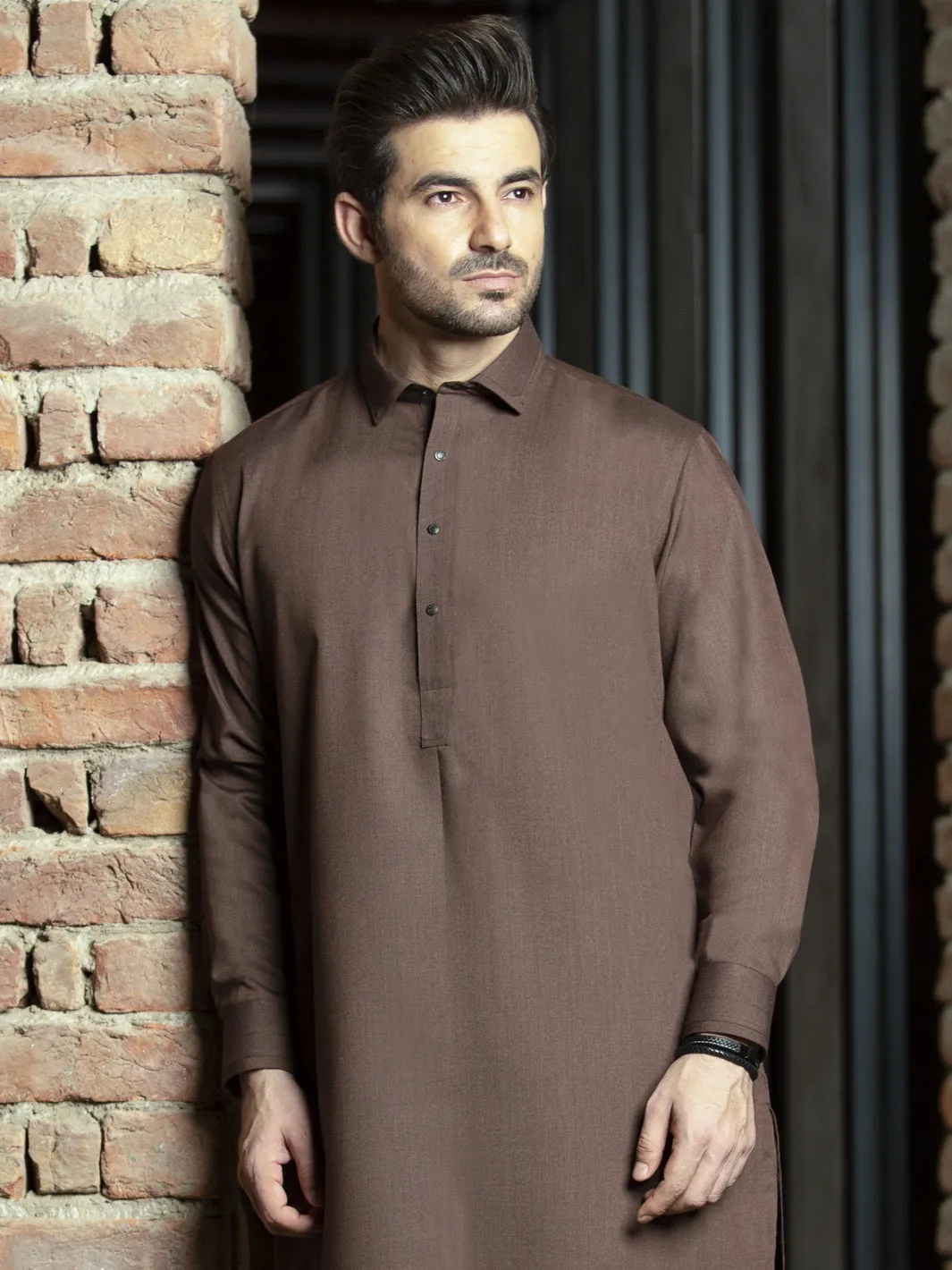 Brown Blended Kameez Shalwar - ALWA-KS-260