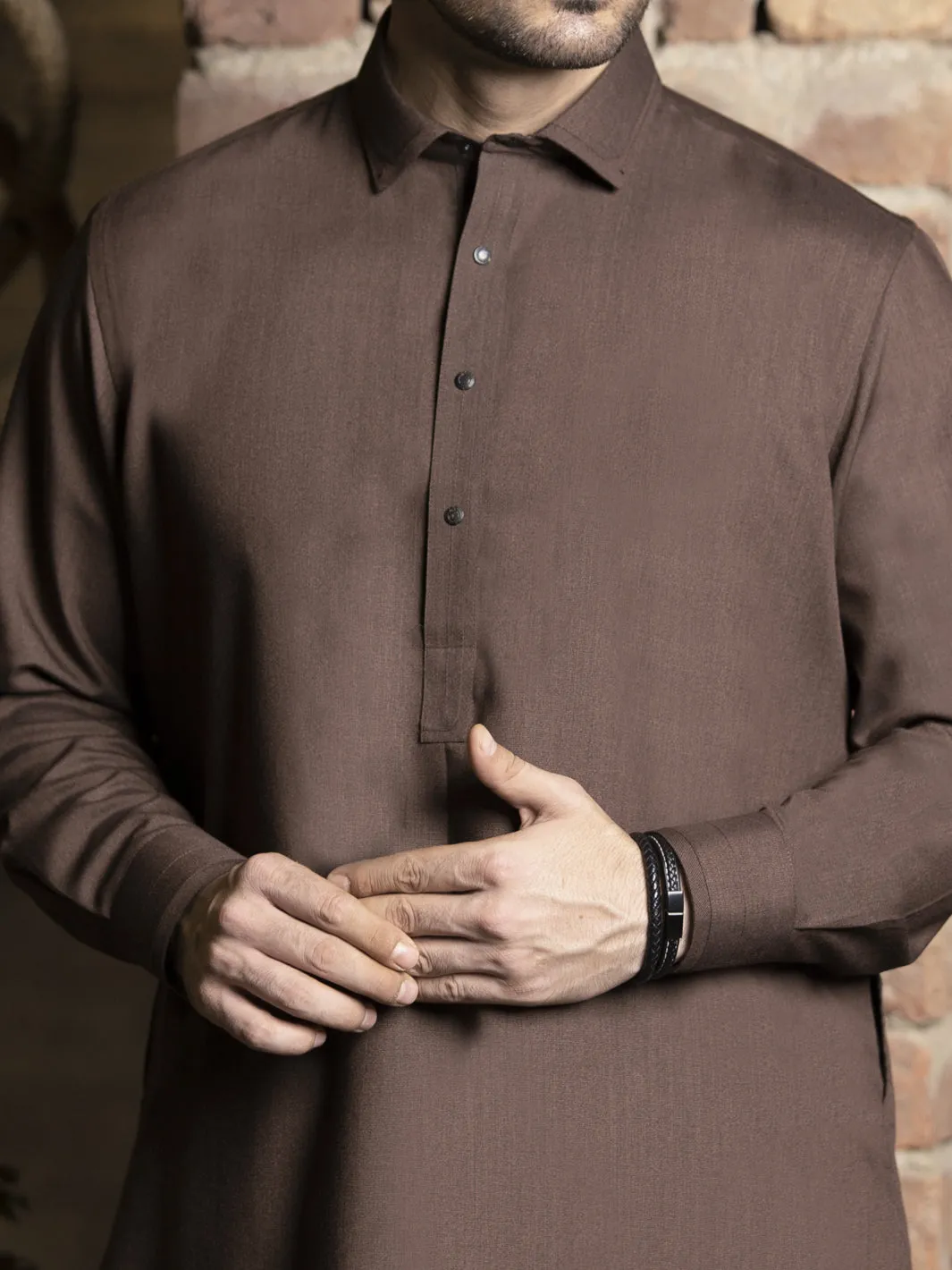 Brown Blended Kameez Shalwar - ALWA-KS-260