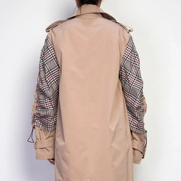 Callie Berry: Rain Trench Plaid Open Air Tan Spring Jacket