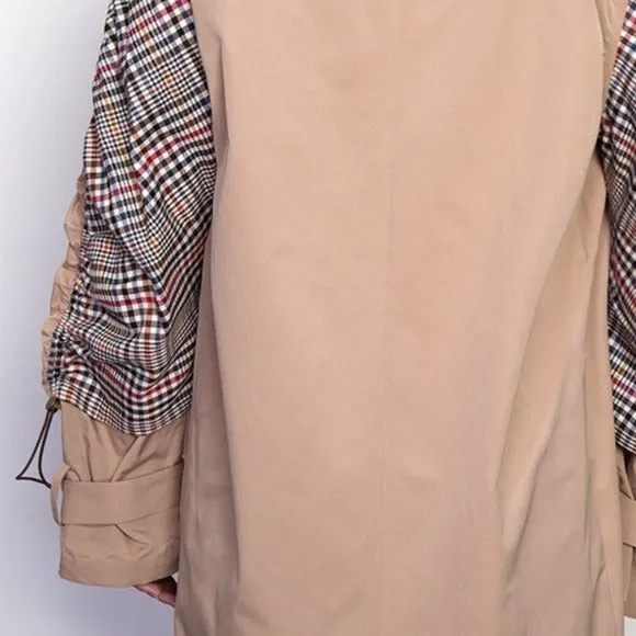 Callie Berry: Rain Trench Plaid Open Air Tan Spring Jacket