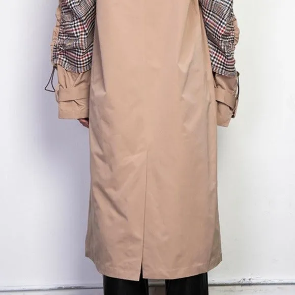 Callie Berry: Rain Trench Plaid Open Air Tan Spring Jacket