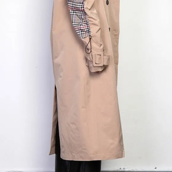Callie Berry: Rain Trench Plaid Open Air Tan Spring Jacket
