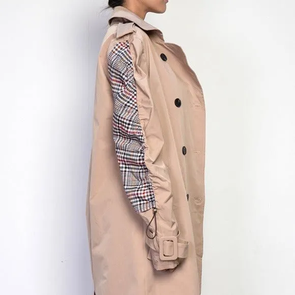 Callie Berry: Rain Trench Plaid Open Air Tan Spring Jacket