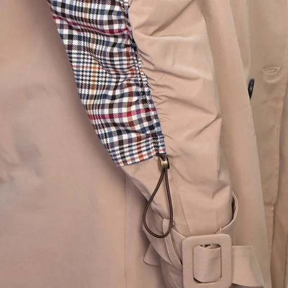 Callie Berry: Rain Trench Plaid Open Air Tan Spring Jacket