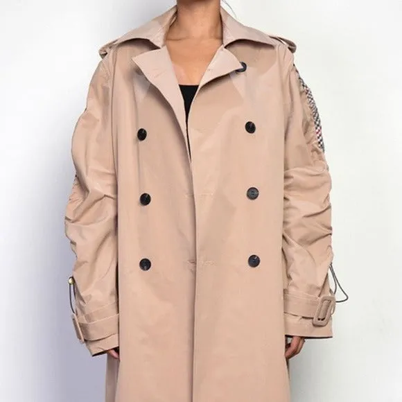 Callie Berry: Rain Trench Plaid Open Air Tan Spring Jacket