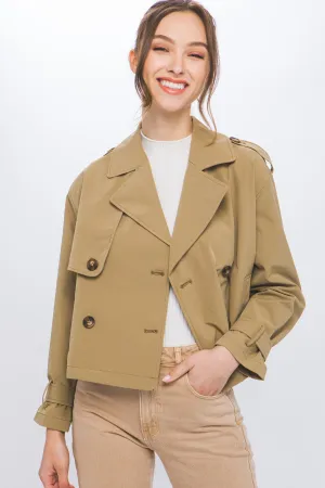 Camel Cropped Trench Jacket with Belt Sleeve Detail