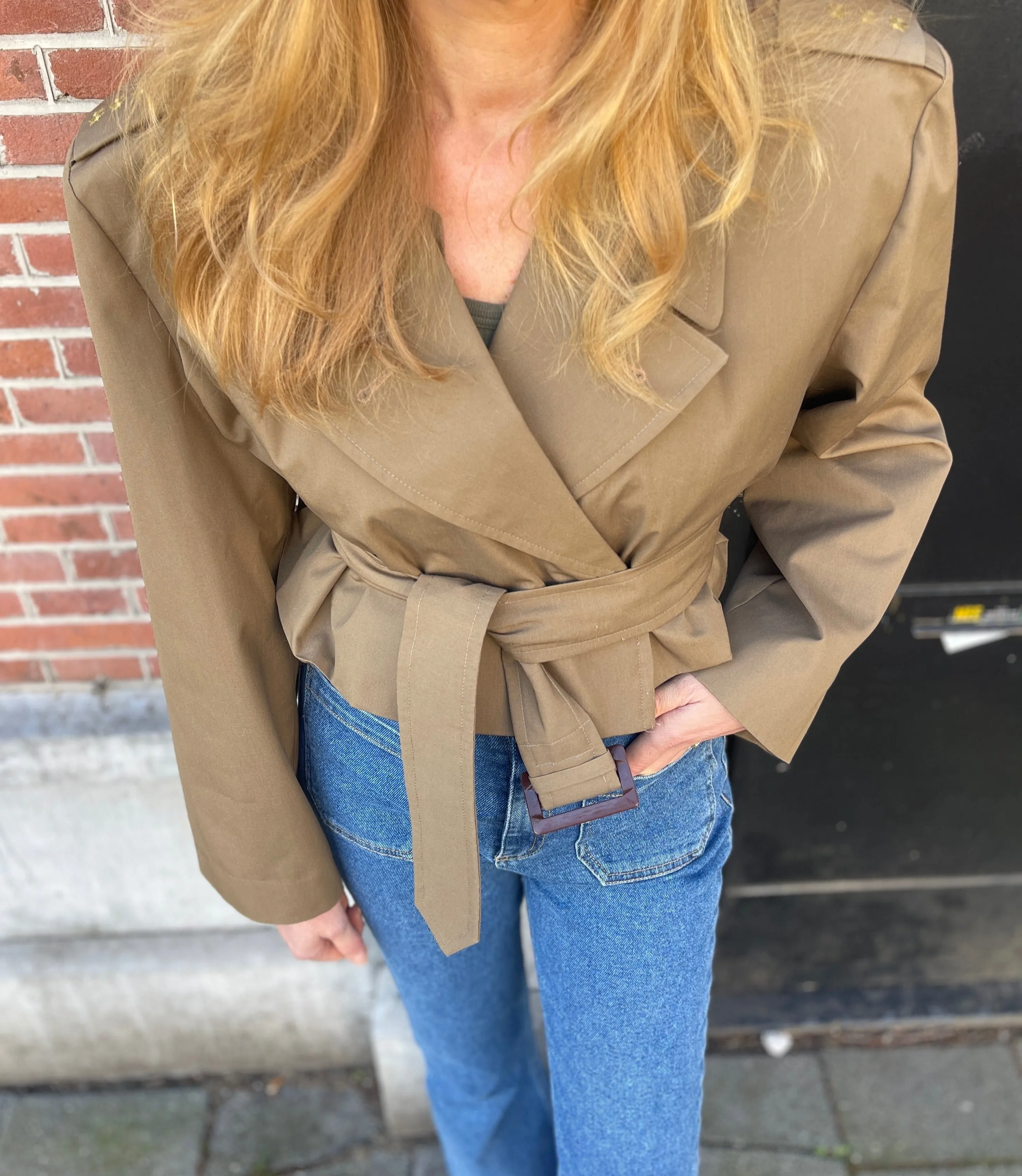 Cropped trench coat.