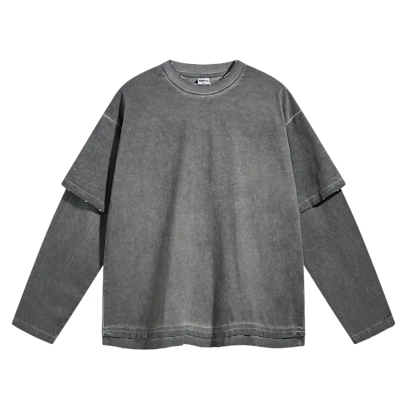 Fake double tee with distress wash