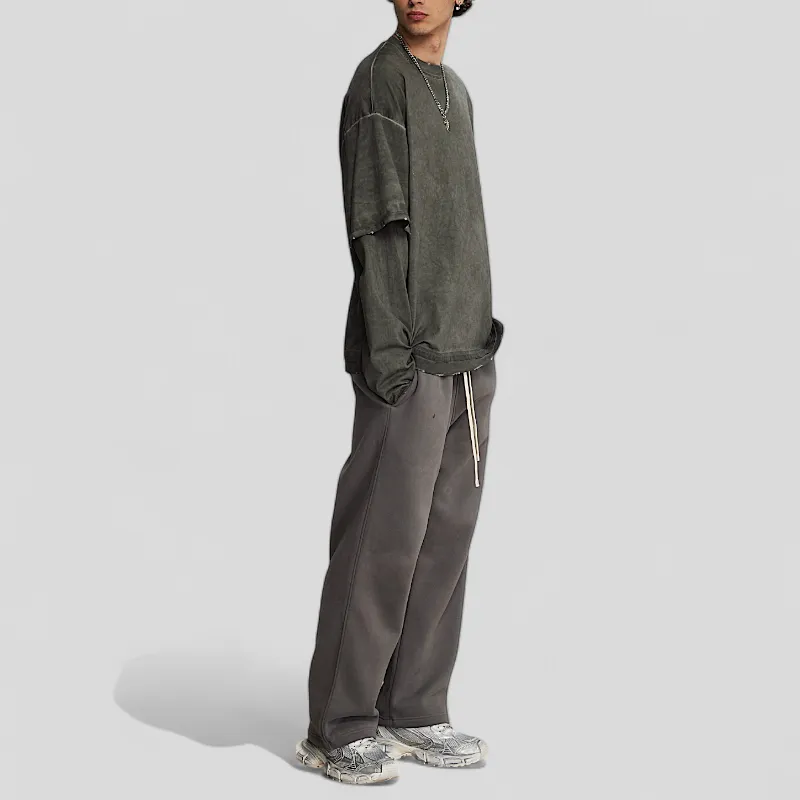 Fake double tee with distress wash