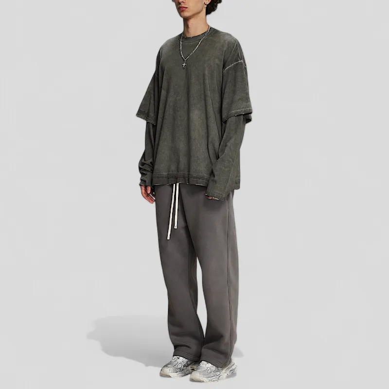 Fake double tee with distress wash