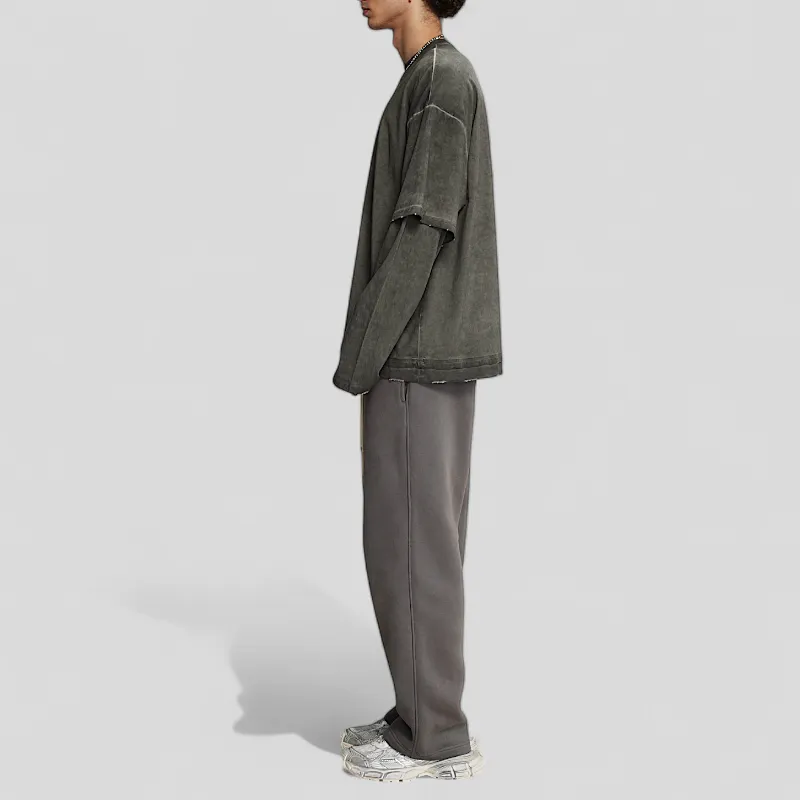Fake double tee with distress wash
