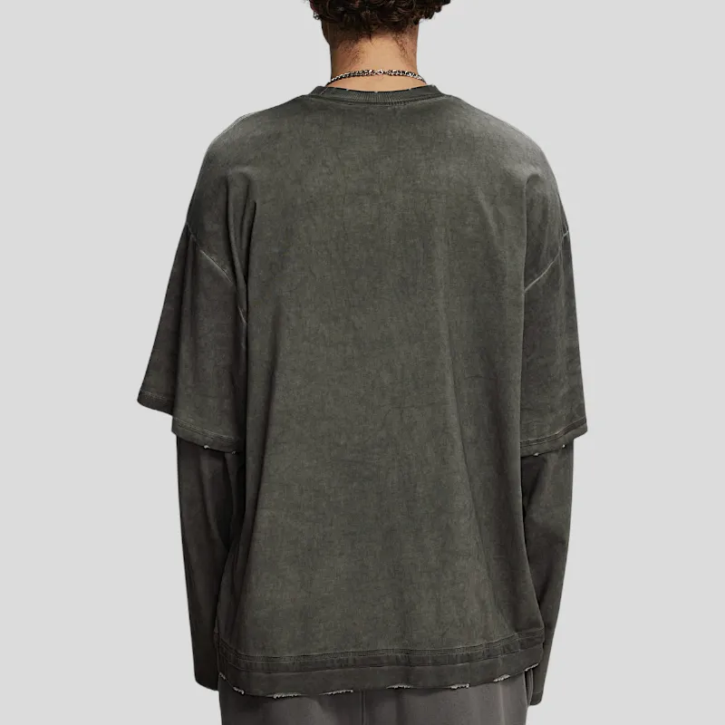 Fake double tee with distress wash