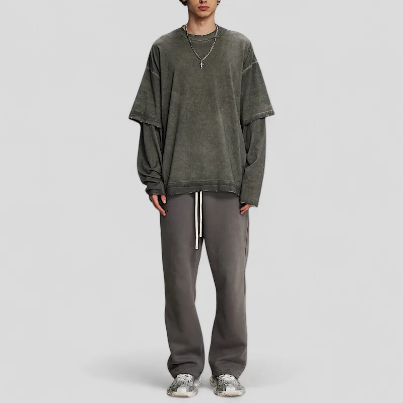 Fake double tee with distress wash