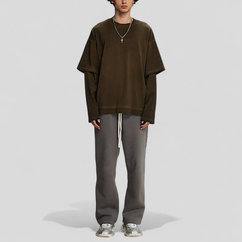 Fake double tee with distress wash