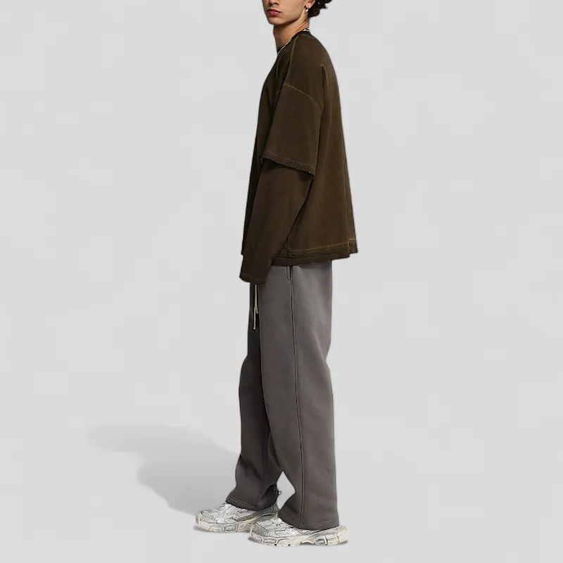 Fake double tee with distress wash