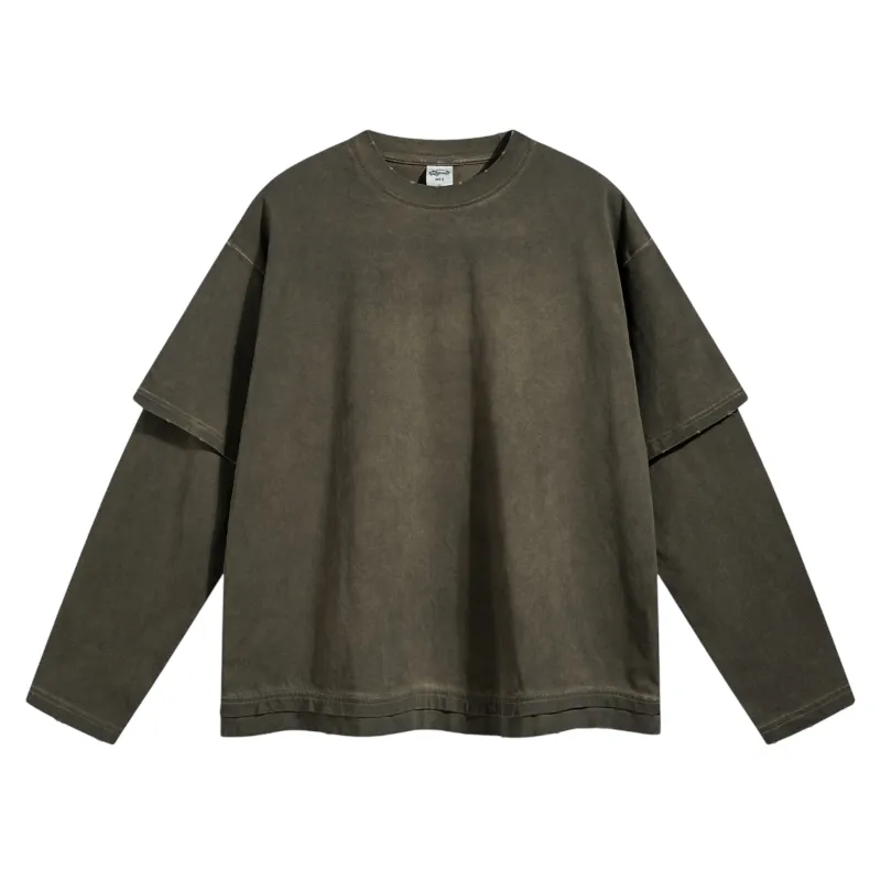 Fake double tee with distress wash