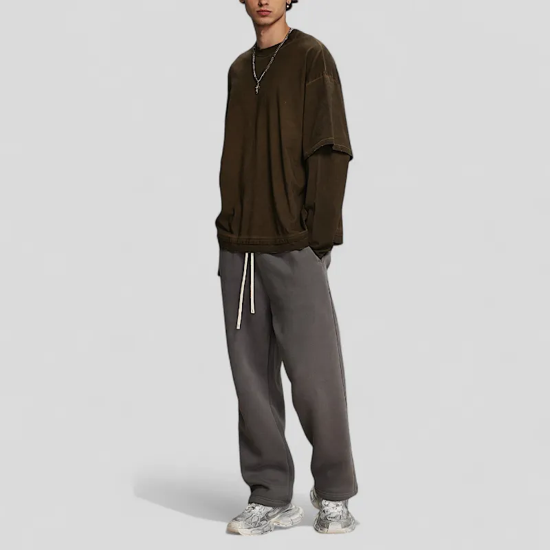 Fake double tee with distress wash