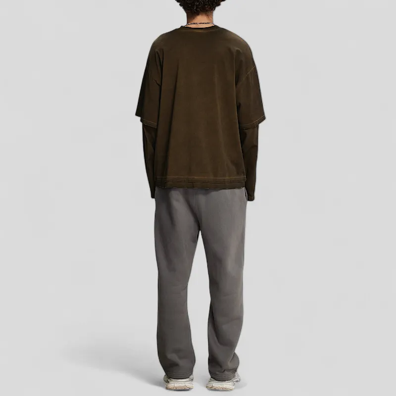 Fake double tee with distress wash
