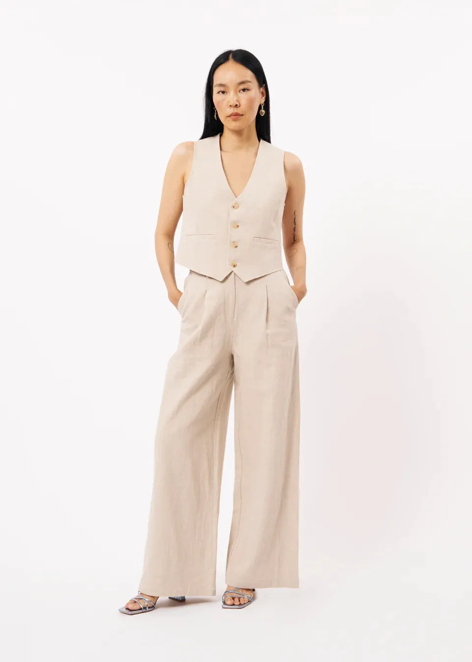 FRNCH Wide Leg Philo Trousers - Beige