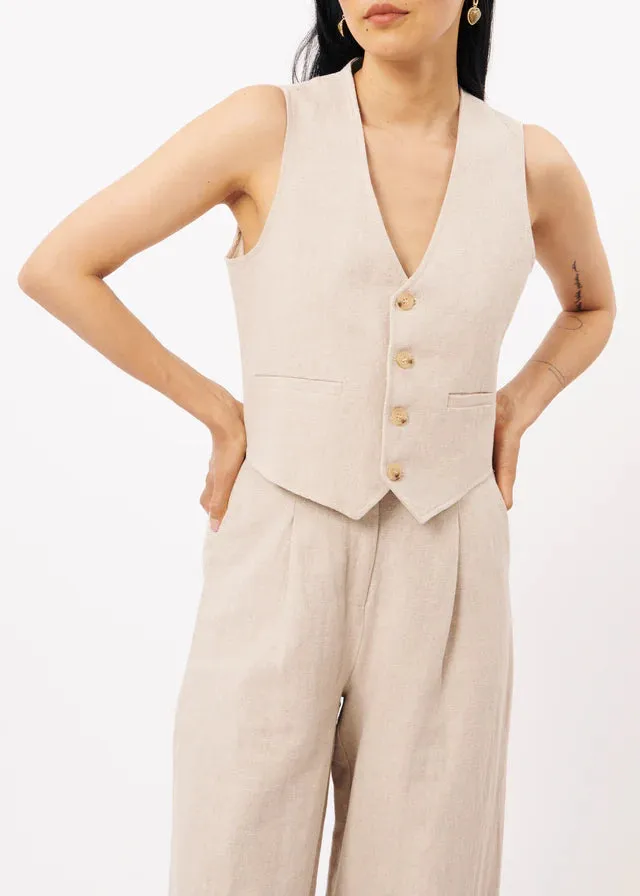 FRNCH Wide Leg Philo Trousers - Beige