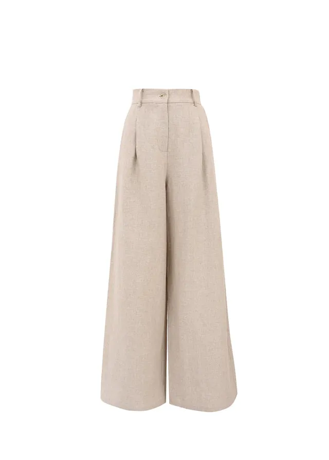 FRNCH Wide Leg Philo Trousers - Beige