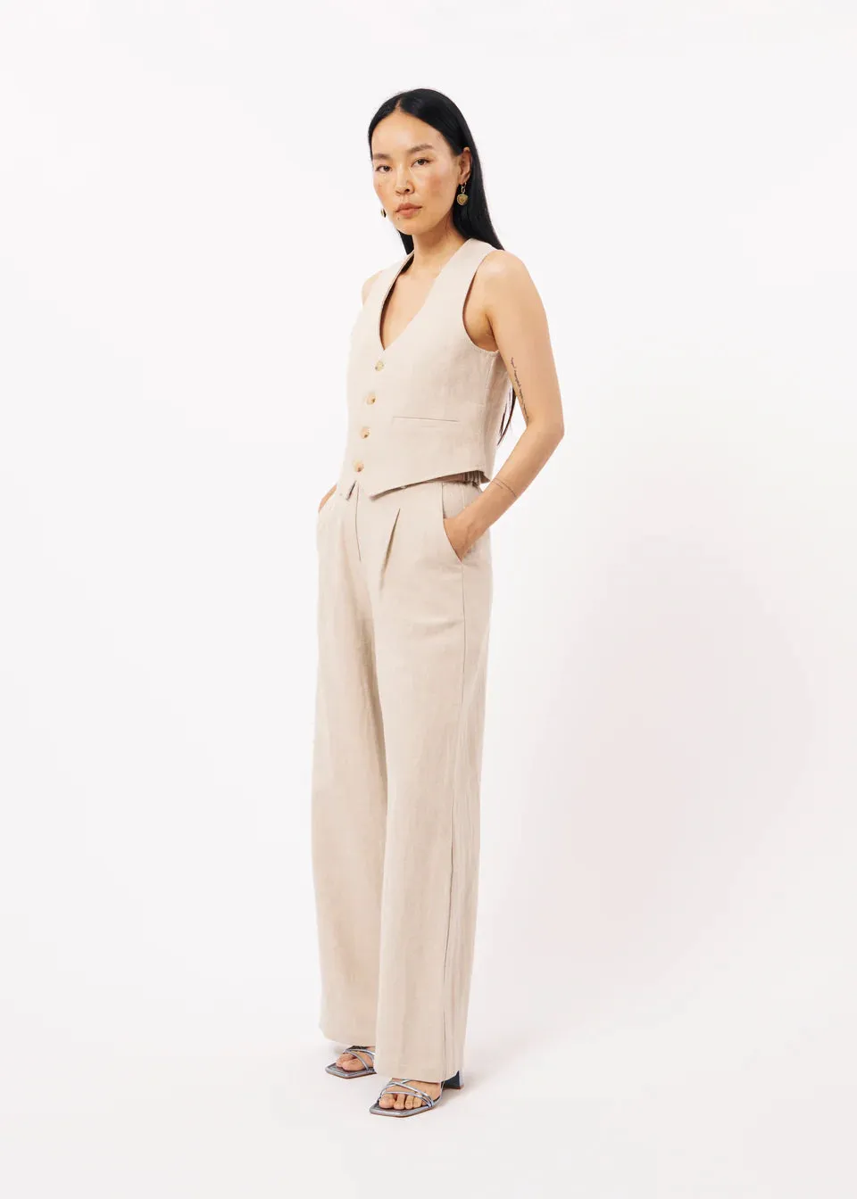 FRNCH Wide Leg Philo Trousers - Beige
