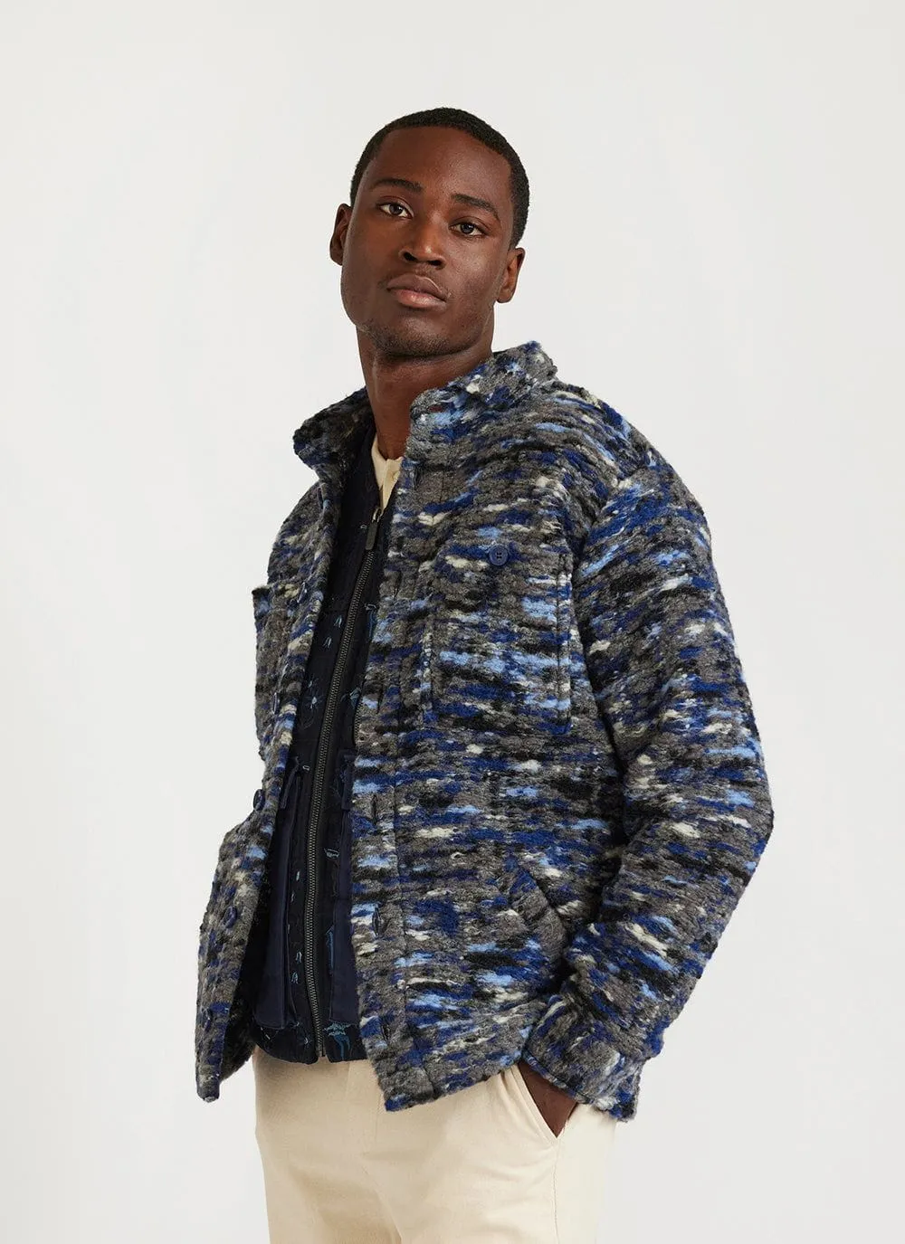 Jacquard Blanket Overshirt | Wool | Blue