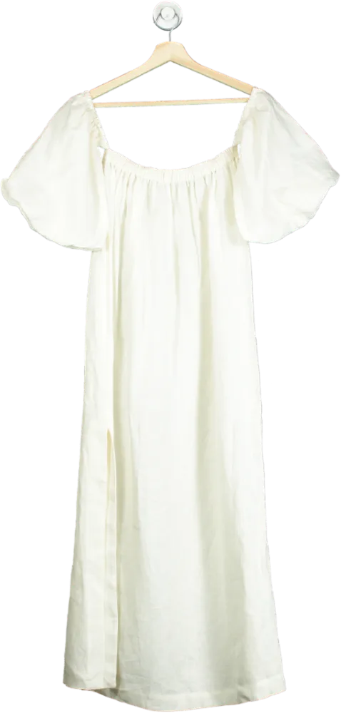 Labeca White Puff Sleeve Midi Dress UK XS