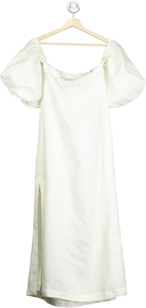 Labeca White Puff Sleeve Midi Dress UK XS