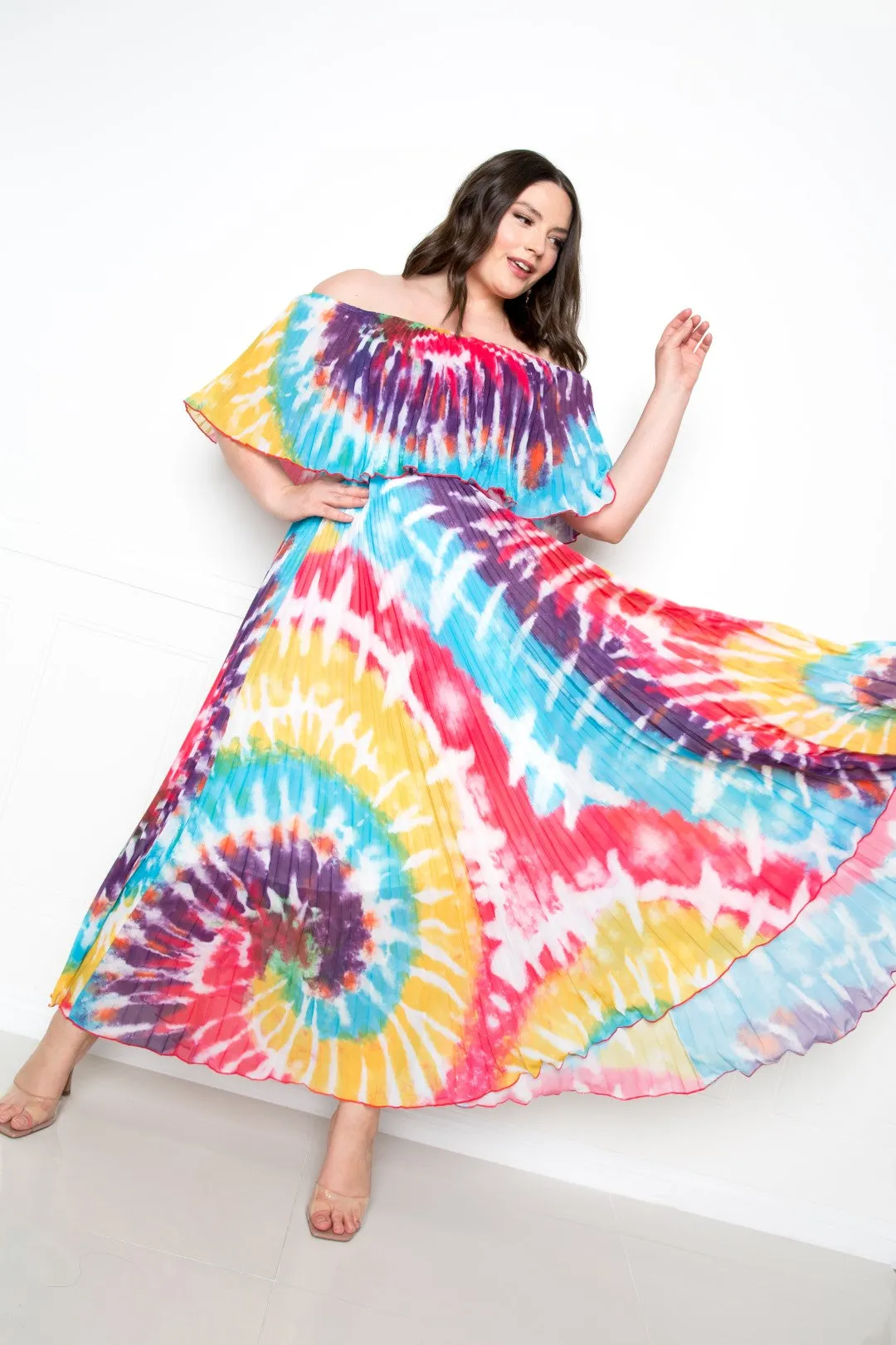 Layover Tie Dye Off Shoulder Maxi Dress