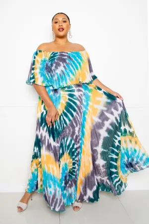 Layover Tie Dye Off Shoulder Maxi Dress