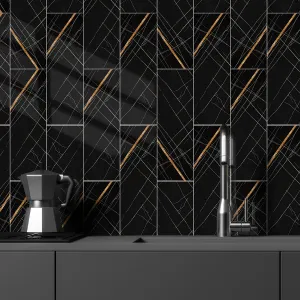 Metro Glossy Noir Stone Texture Tiles | Peel and Stick Kitchen Backsplash Tiles