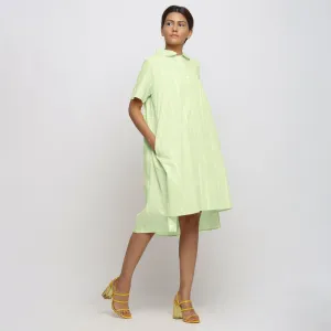 Mint Green Hand Tie-Dye Cotton Knee Length High-Low Dress