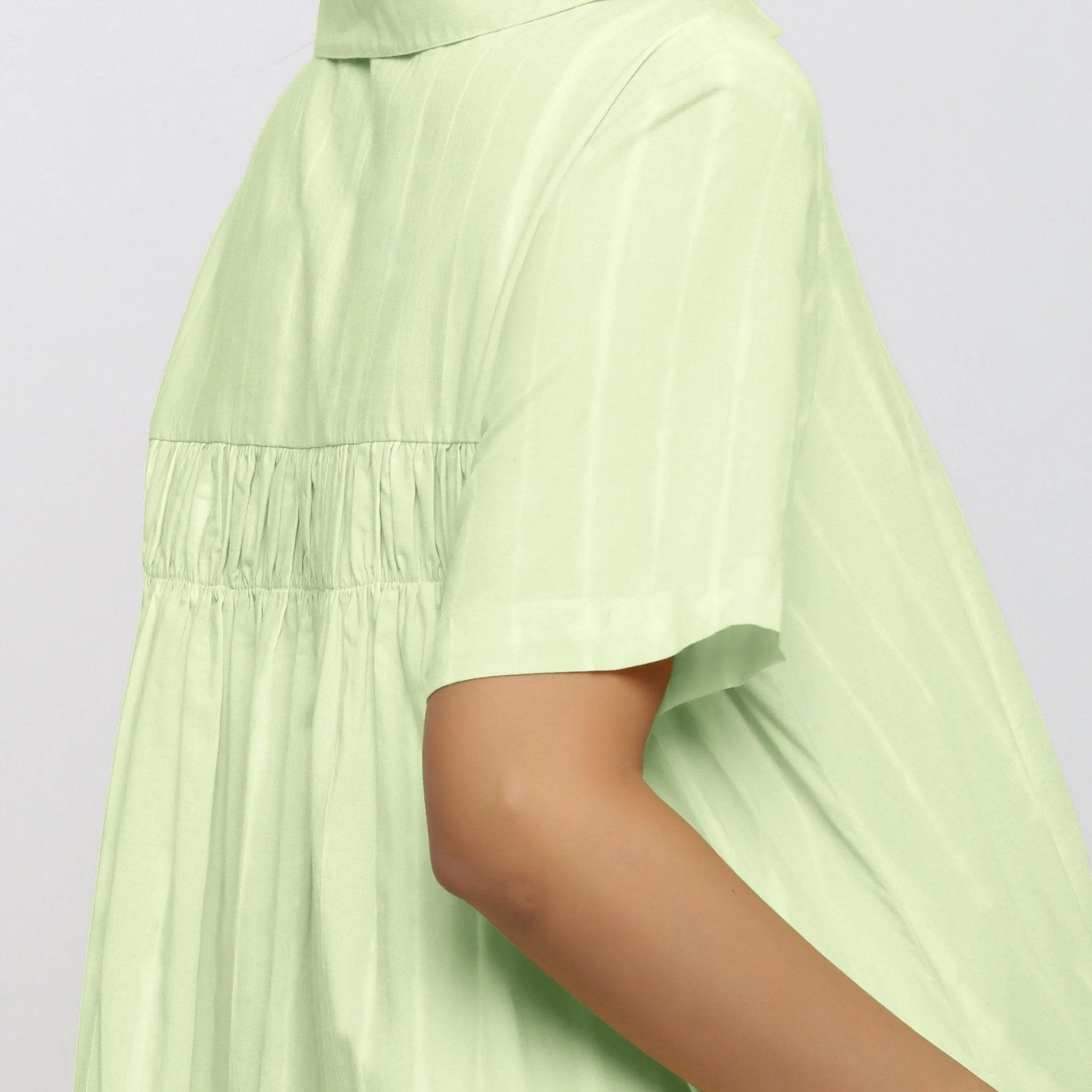 Mint Green Hand Tie-Dye Cotton Knee Length High-Low Dress
