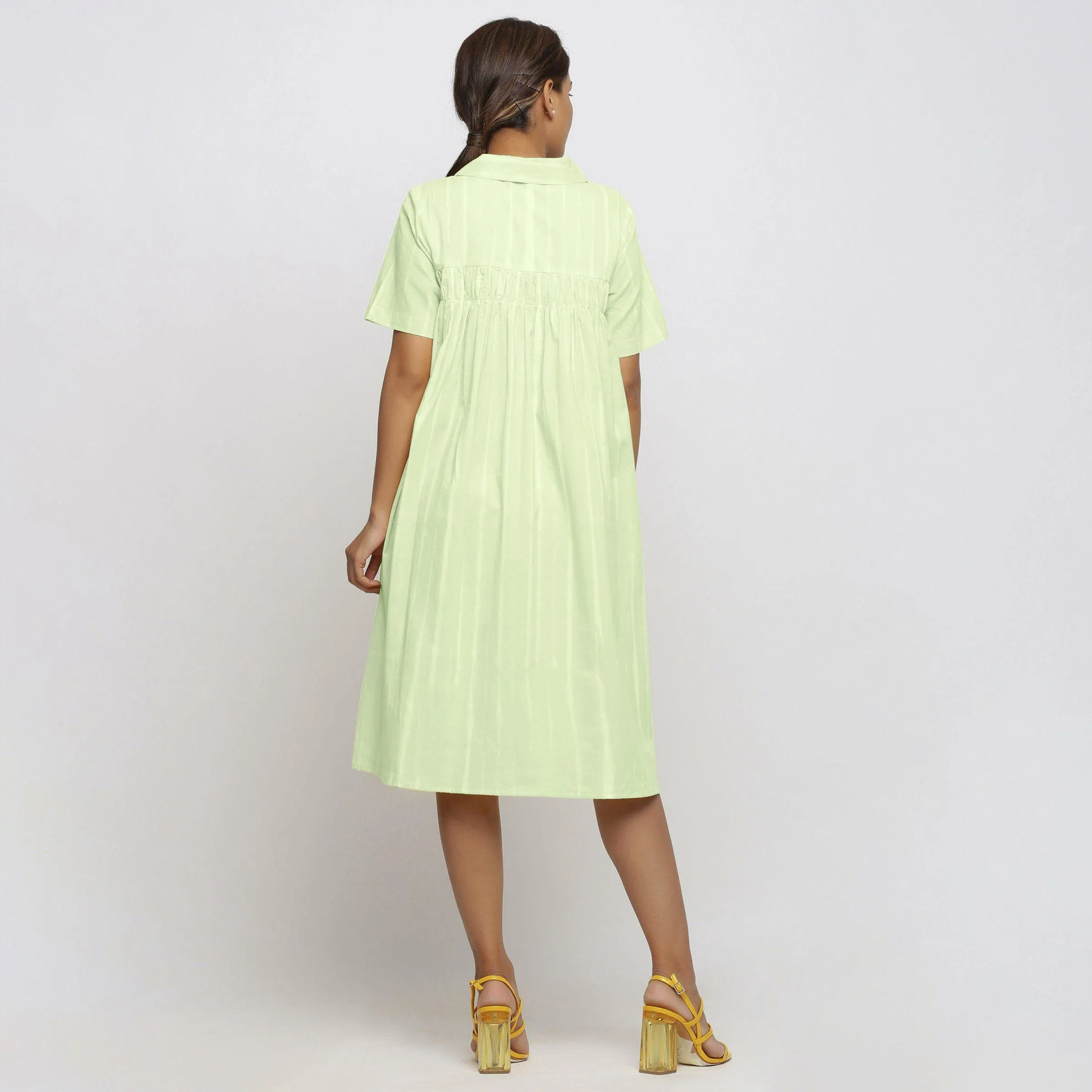 Mint Green Hand Tie-Dye Cotton Knee Length High-Low Dress