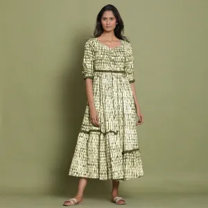 Moss Green Tie-Dye Asymmetrical Cotton Maxi Dress