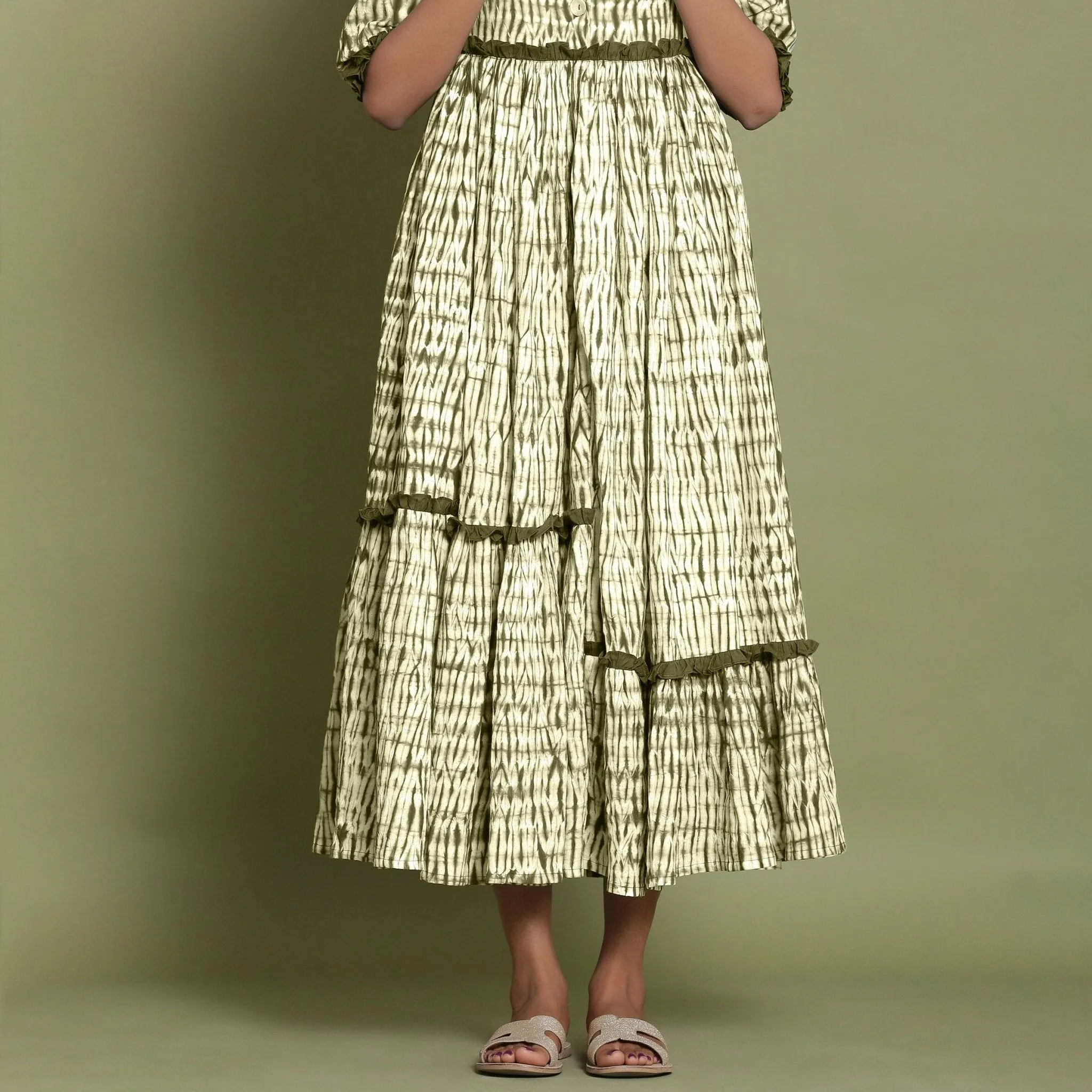 Moss Green Tie-Dye Asymmetrical Cotton Maxi Dress