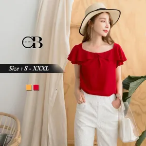 ORANGEBEAR SHORT SLEEVE RUFFLE CHIFFON TOPS