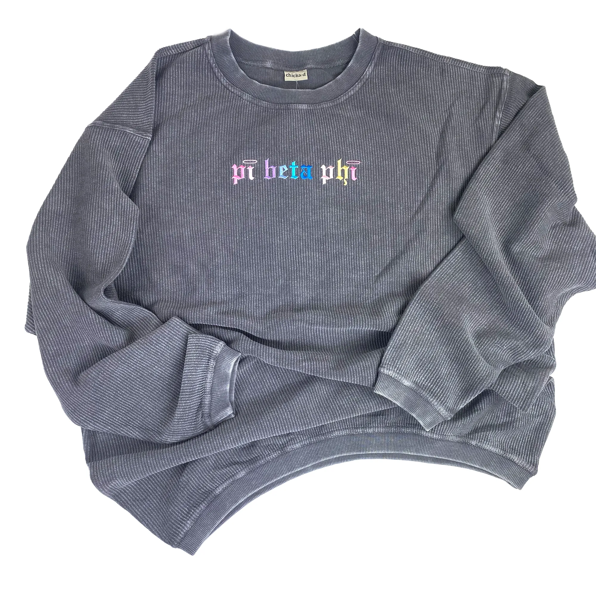 Pi Beta Phi Embroidered Corded Crewneck Sweatshirt, Angel Design - Multiple Colors